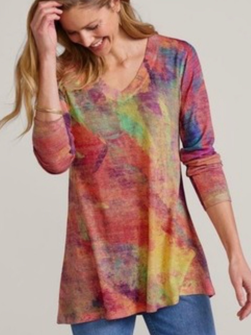 SOFT SURROUNDINGS Tunic Sweater Top Womens Large Tie Dye Lightweight NEW